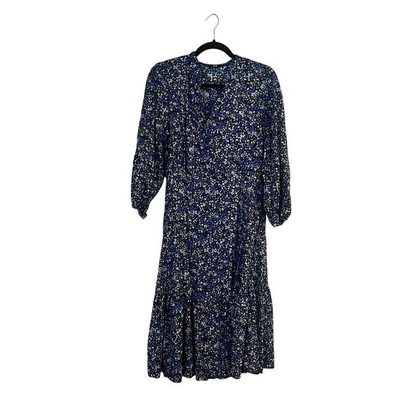 Uniqlo Floral Long Sleeve Midi Dress Button Front Flowy Fall Medium - Picture 1 of 6